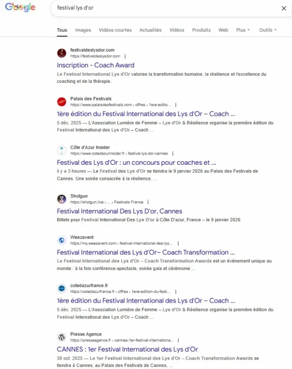 capture d'ecran festival lys d'or pour illustrer la page collaboration de cote d'azur insider