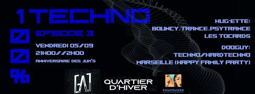 Flyer 100 % Techno Épisode 3 à l’Antre Techno, Nice, organisé par Marie-Armelle — date 5 septembre 2025
