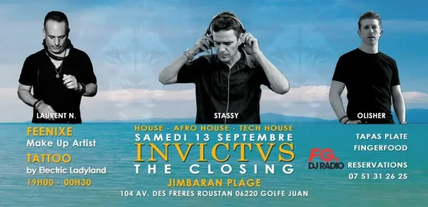 flyer de la soiree invictus closing au jimbaran plage le 13 sept a golfe juan
