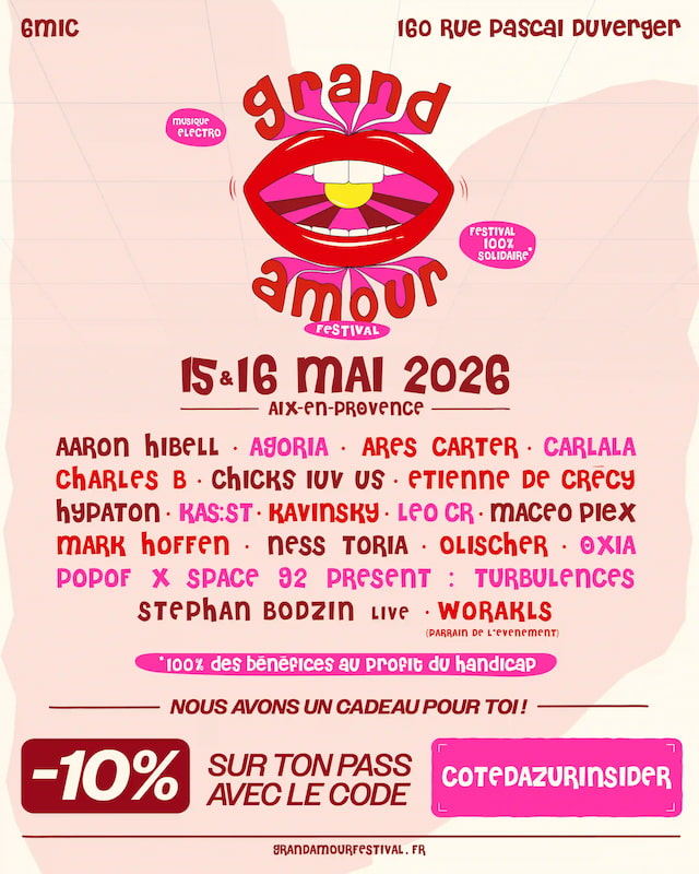 affiche du grand amour festival au 6mic a aix en provence, blind pass et infos sur cote d'azur insider