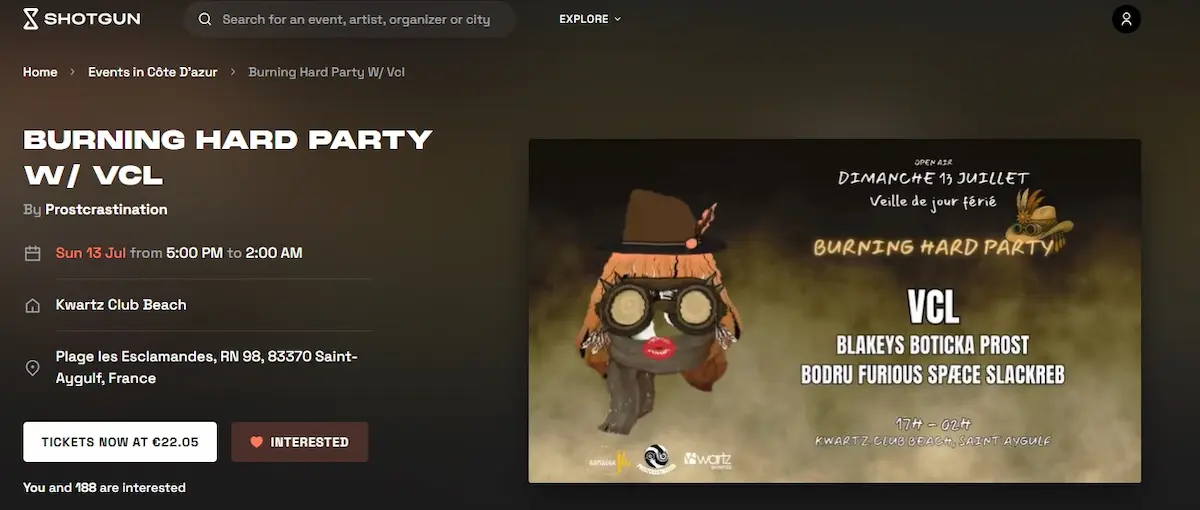 la burning hard party organisee par le collectif procrastination aura lieu le 13 juillet 2025 au kwartz club à st aygulf