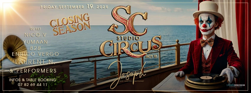 flyer du closing des soirées studio circus organisées par laurent n. et yumaan