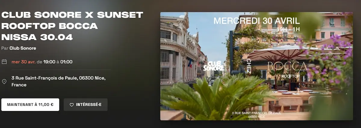 flyer de la prochaine soiree club sonore au bocca nissa dans le vieux nice le 30 avril 2025