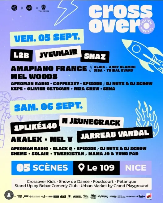 affiche festival crossover au 109 a a nice du 5 au 7 sept 2025