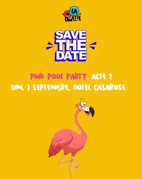 flyer de la dinette pool party qui aura lieu a l'hotel casarose a mandelieu le 7 sept 2025