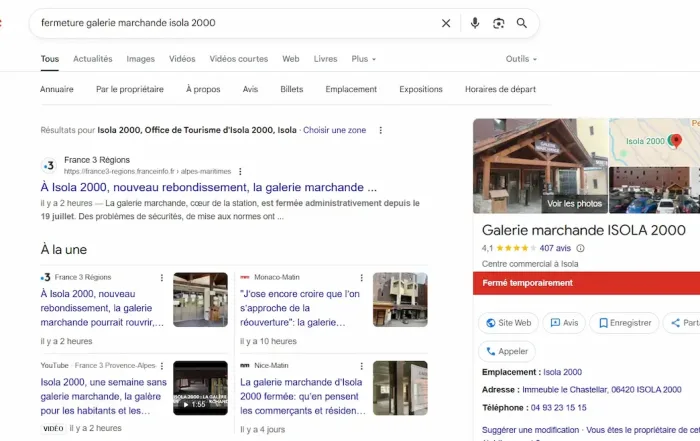 fermeture de la galerie marchande à isola 2000 visible sur google