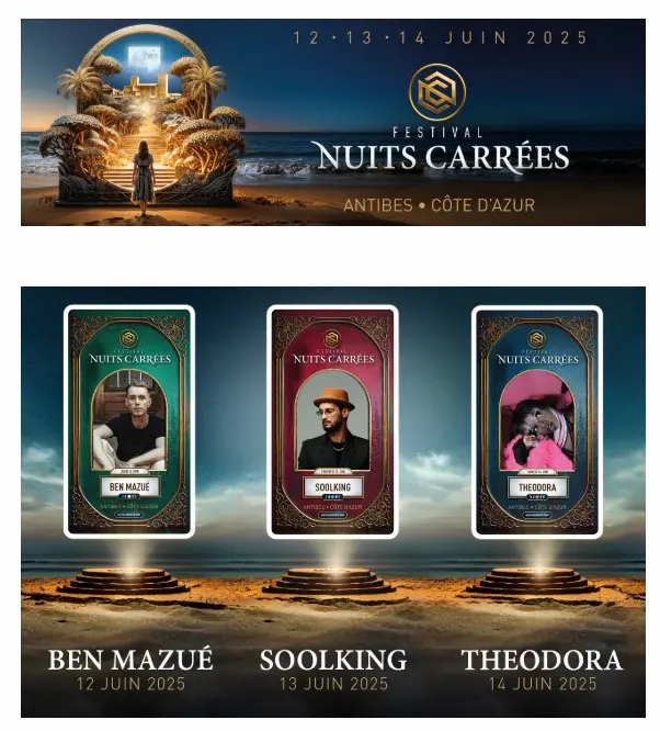 affiche du festival des nuits carrées a antibes en juin 2025 