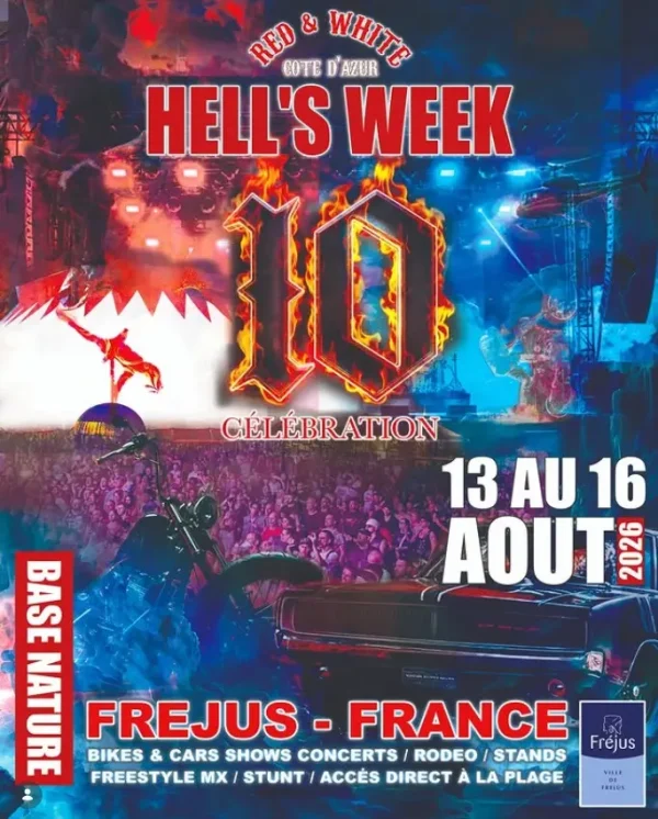 affiche hell's week 2026 prevu a la base nature de frejus du 13 au 16 aout 2026
