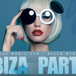 flyer de la Ibiza party du 7 avril une soiree electro animee par trois dj qui aura lieu a juan les pins