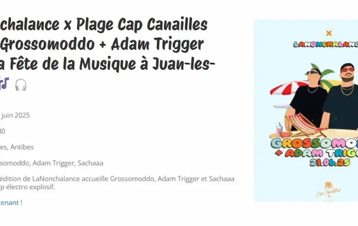 screen de la soiree cap canailles x lanonchalance mise en avant sur la page events de cote d'azur insider