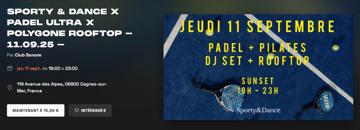 flyer de la soiree sporty & danse du 11 septembre 2025 a shopping riviera a cagnes sur mer