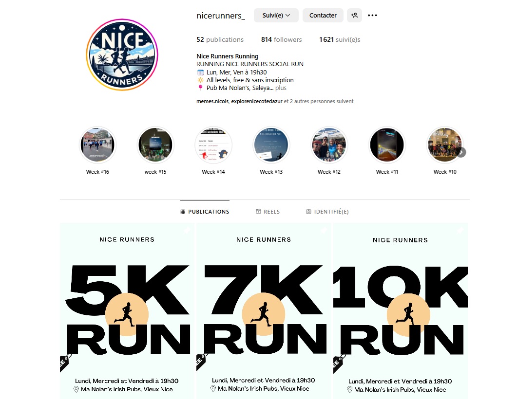 screen instagram de la communauté de runners nicoise nice runners