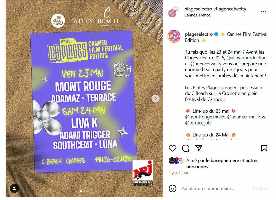 flyer de la soiree des plages electro pendant le fif le 23 mai 2025