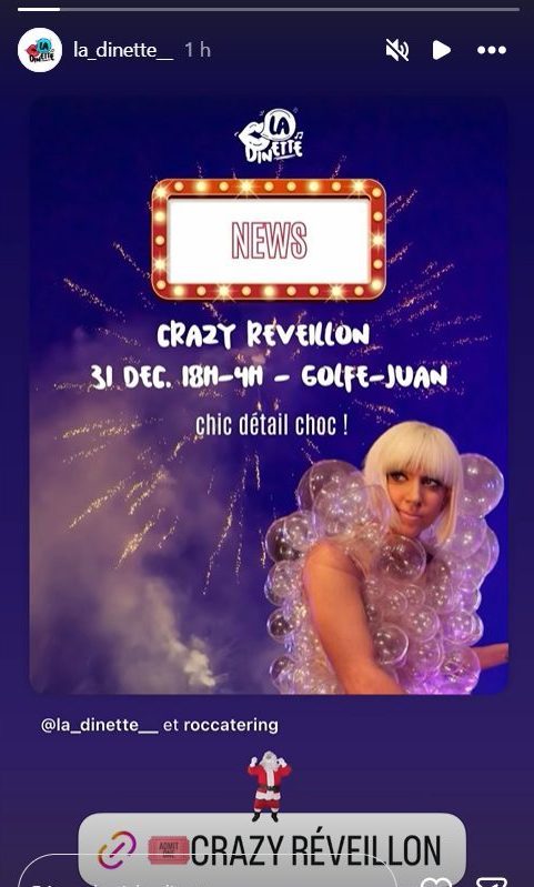 screen de la story la dinette faisant la promo de la soiree crazy reveillon du 31 decembre 2025 au palais clement massier a golfe juan