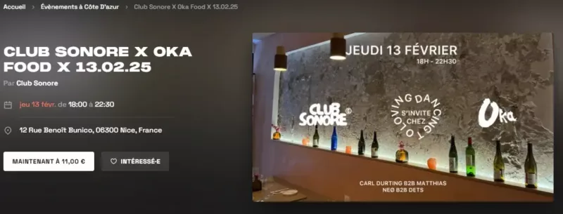 Flyer Club Sonore événement à Nice